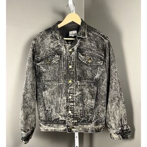 Vintage Acid Wash Black Jacket Brass Buttons 1980's San Francisco Boxy Grunge L